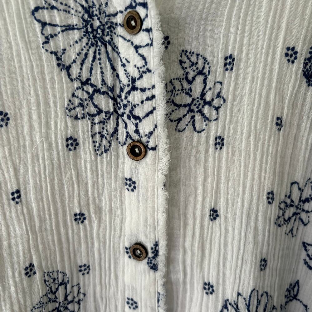 Habitat Floral Crinkled Cotton Button Front Shirt Lagenlook Size Small - Picture 5 of 10